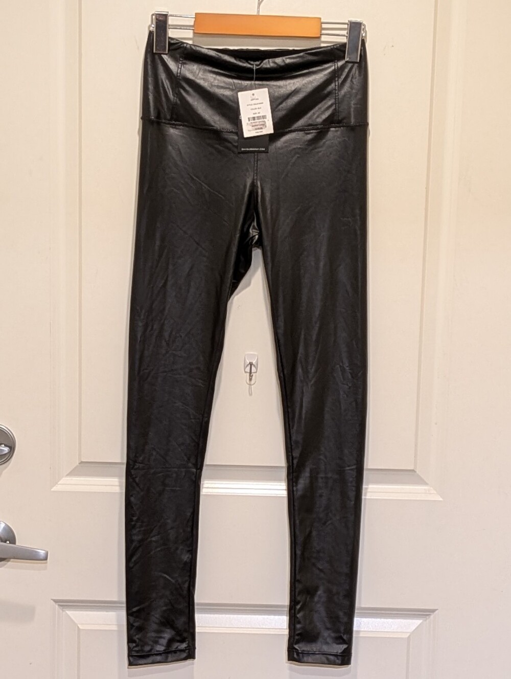 NWT David Lerner XS High Waisted Black Faux Leather Stretch Leggings